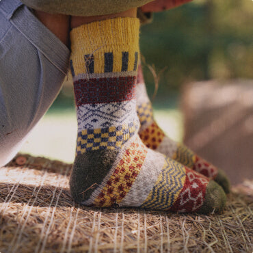 Fair Isle Red Leg Warmers • Knitted Chunky Boot Cuffs • Boho Style